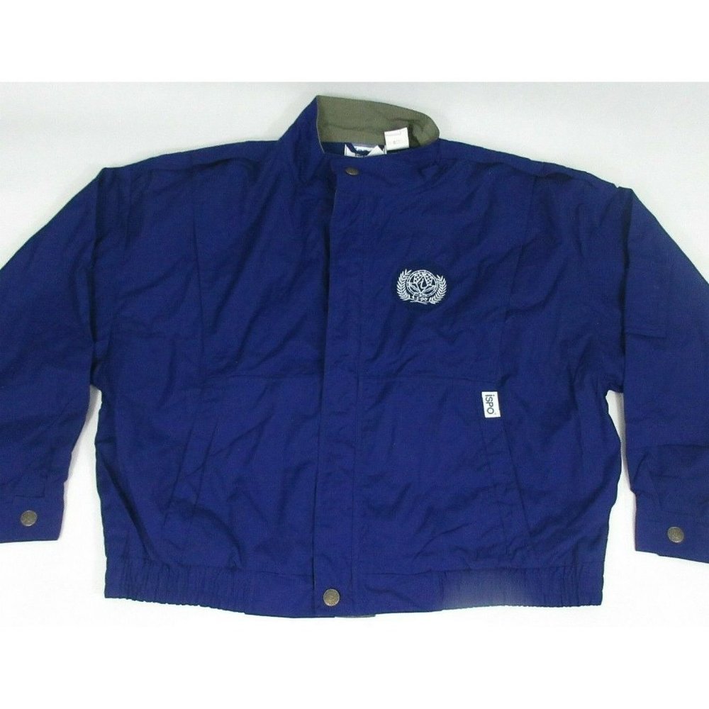 Vintage RARE ISPO Jacket Men's LARGE 54"xL25" Royal Blue poly/cotton zip up - L